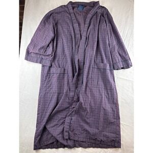 Stafford Mens Plaid Robe Navy Burgundy Cotton Blend One Size OSFM 14820-5